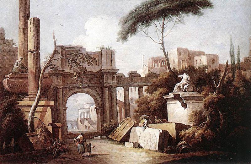 Giuseppe Zais Ancient Ruins with a Great Arch and a Column Spain oil painting art